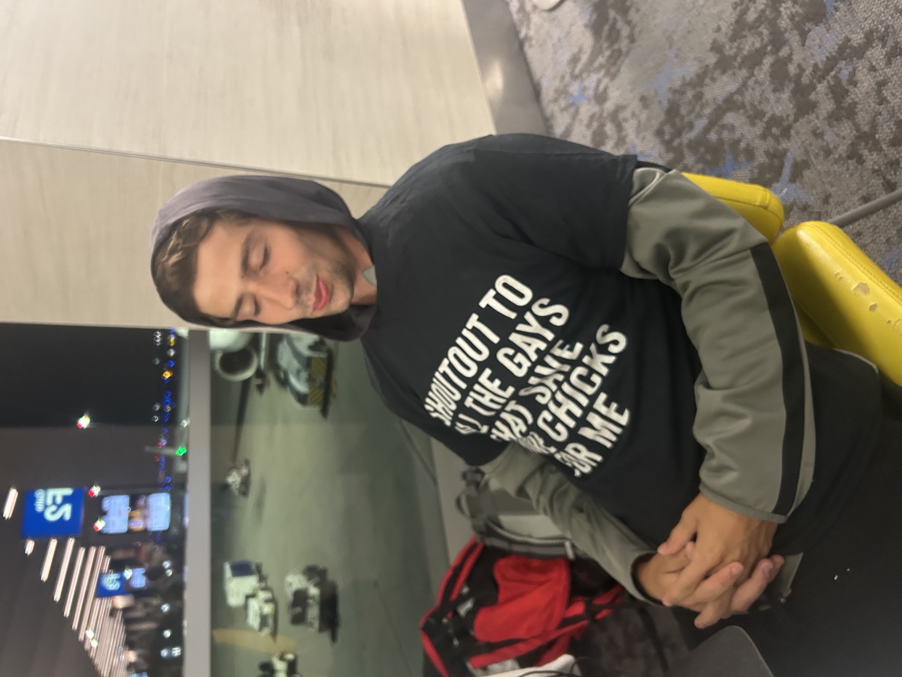 Waiting at the airport terminal for our flight